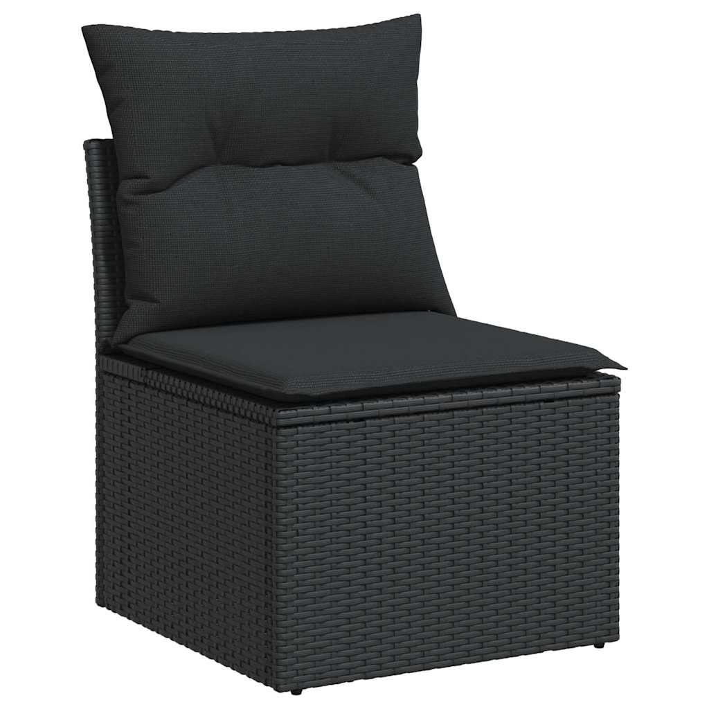 Set Divani da Giardino 5 pz con Cuscini Nero Polyrattan Acacia