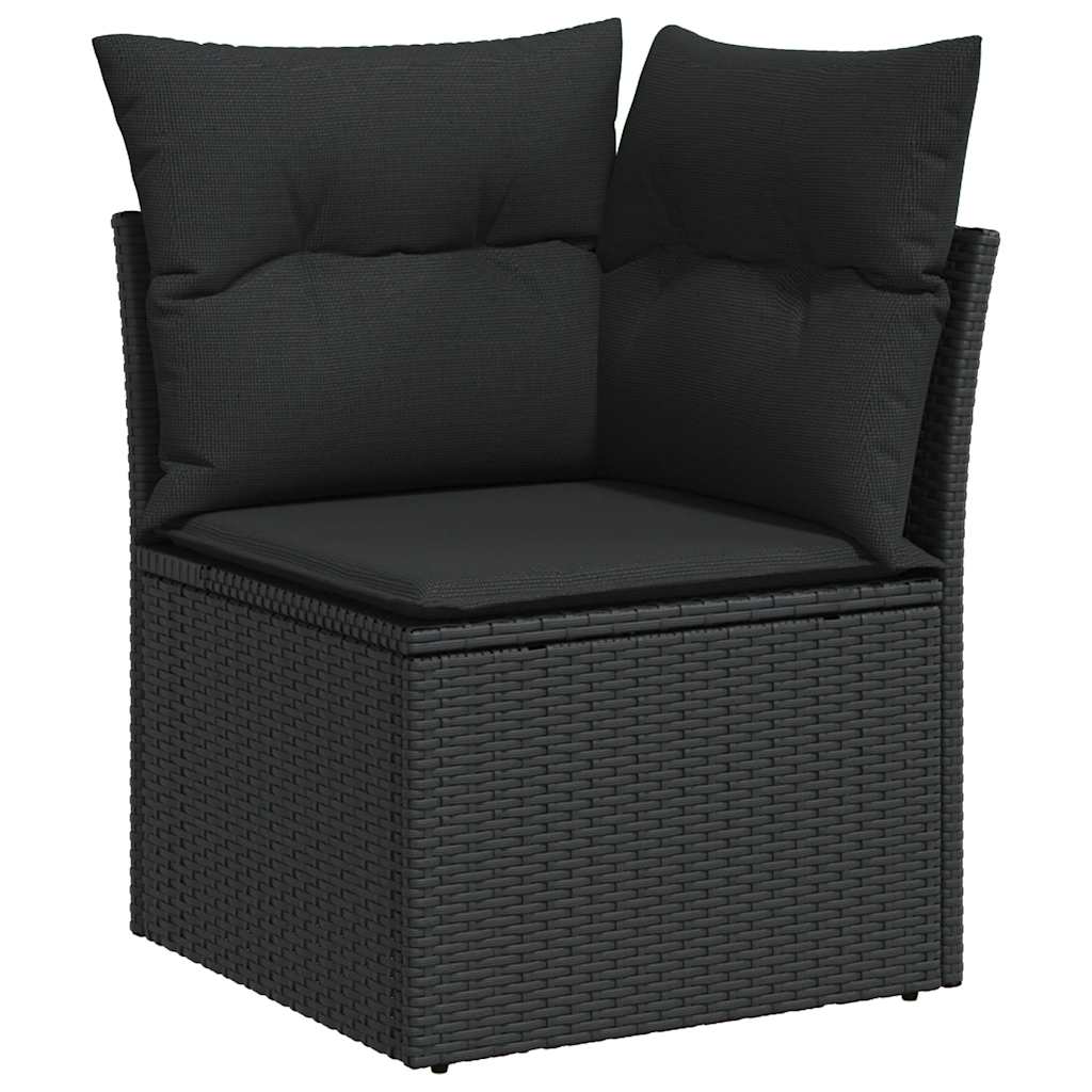 Set Divani da Giardino 5 pz con Cuscini Nero Polyrattan Acacia