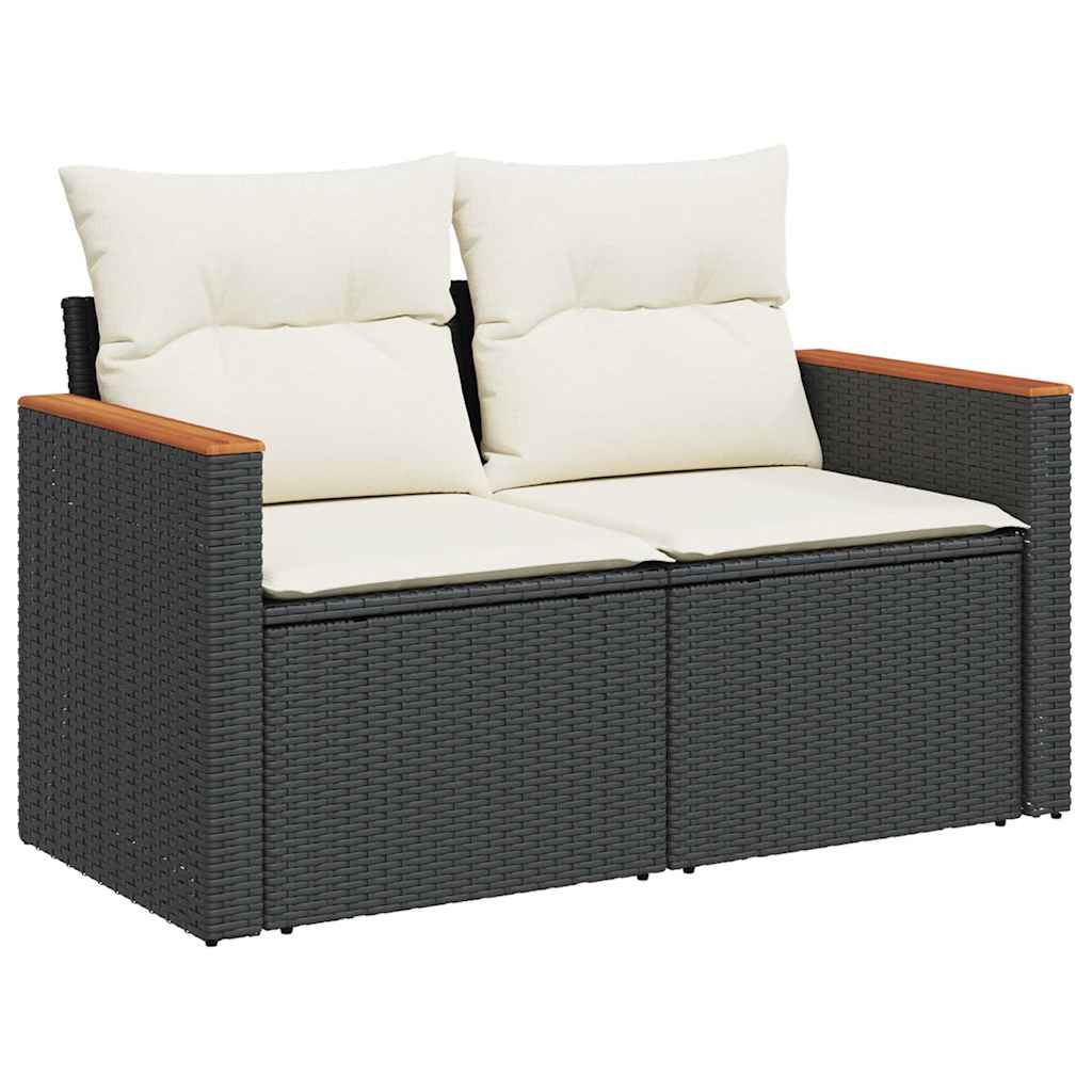 Set Divani da Giardino 5 pz con Cuscini Nero Polyrattan Acacia