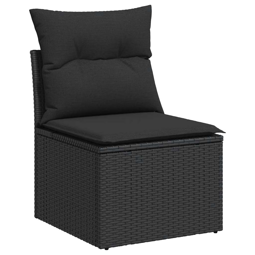 Set Divano da Giardino 6 pz con Cuscini Nero Polyrattan Acacia