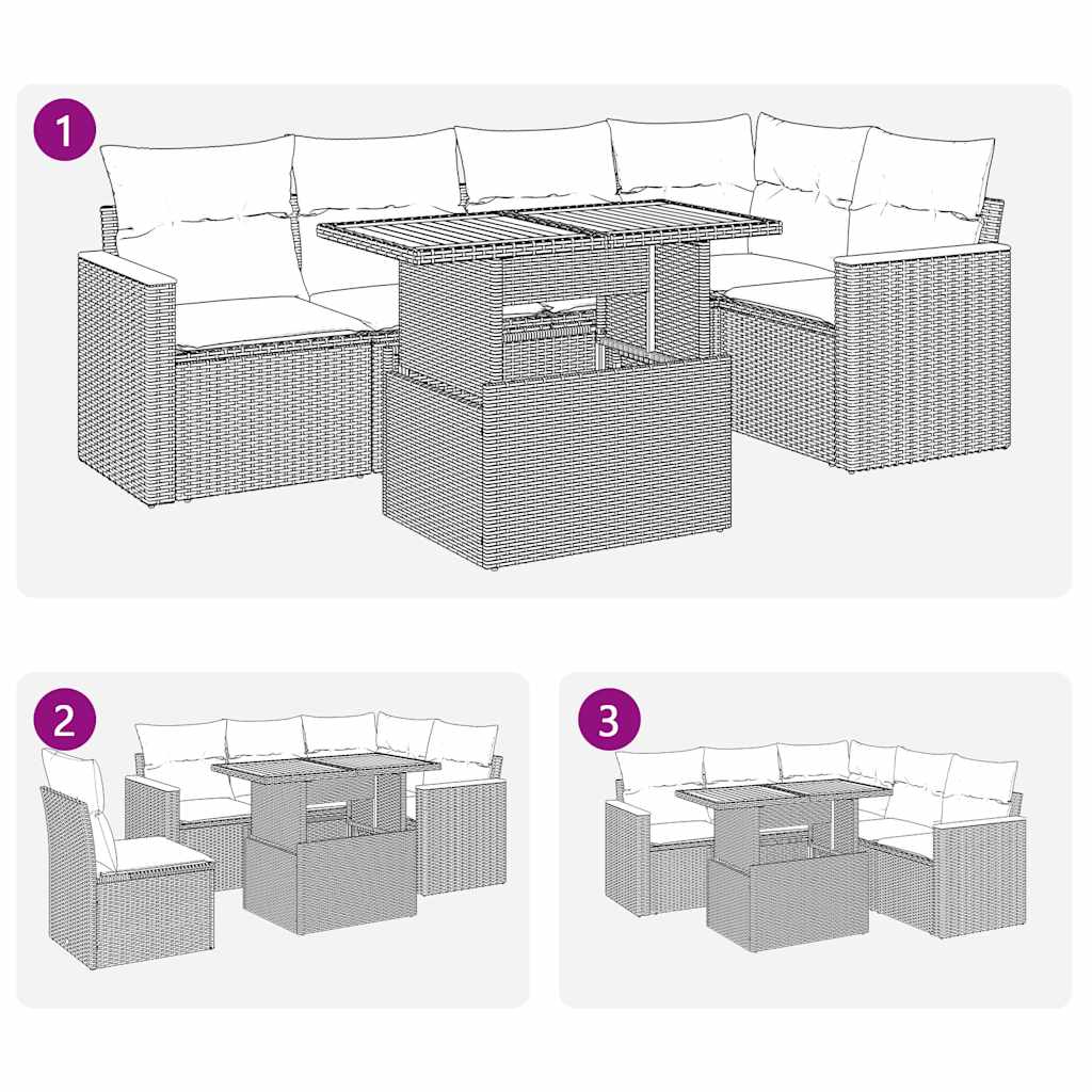 Set Divano da Giardino 6 pz con Cuscini Beige Polyrattan Acacia