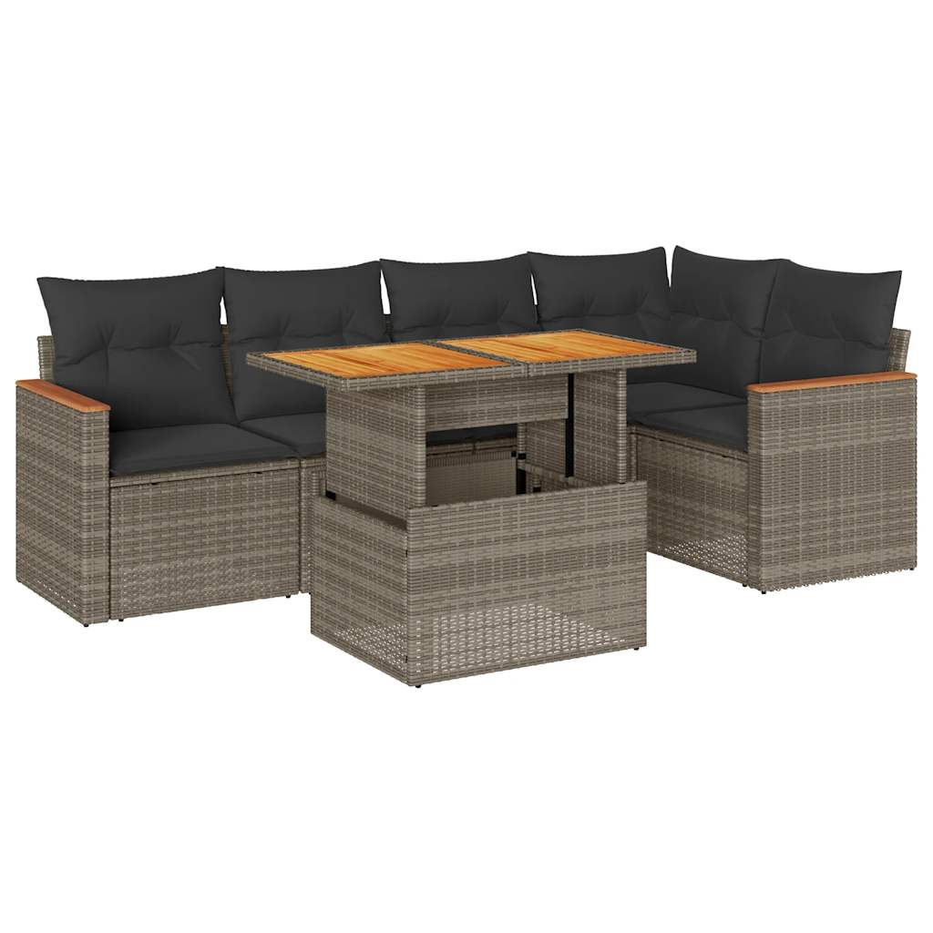 Set Divano da Giardino 6pz con Cuscini Grigio Polyrattan Acacia