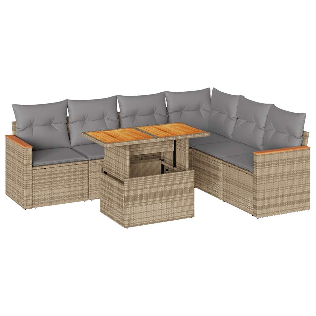 Set Divani da Giardino 7 pz con Cuscini Beige Polyrattan Acacia