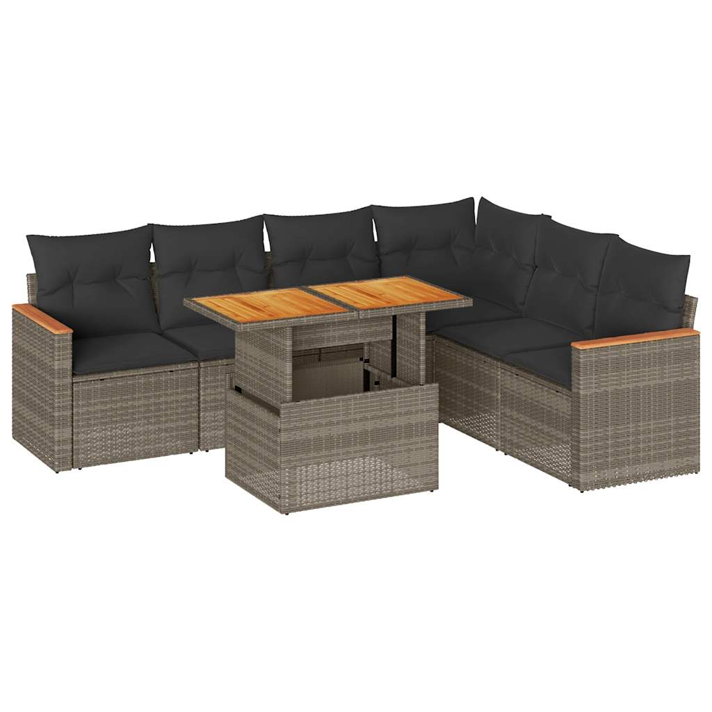 Set Divani da Giardino 7pz con Cuscini Grigio Polyrattan Acacia