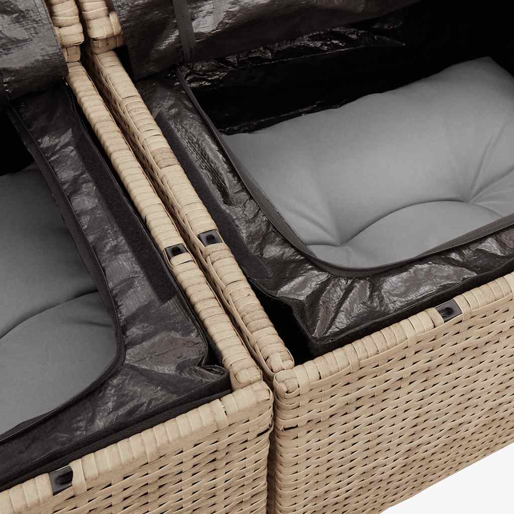 Set Divano da Giardino 9 pz con Cuscini Beige Polyrattan Acacia