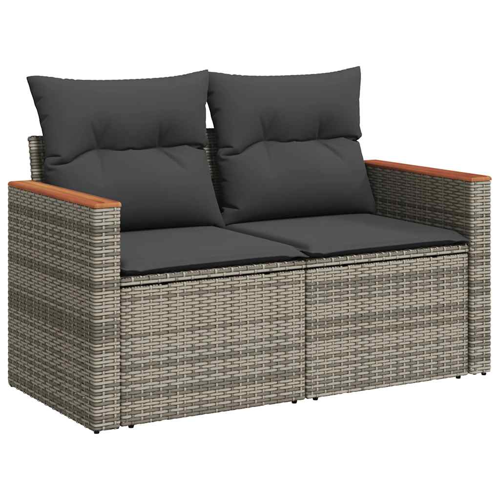 Set Divano da Giardino 9pz con Cuscini Grigio Polyrattan Acacia