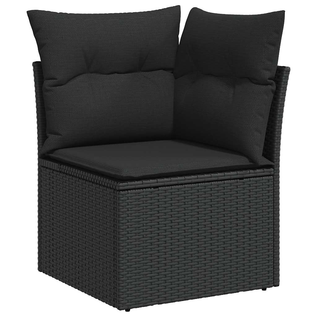 Set Divani da Giardino con Cuscini 7pz Nero Polyrattan Acacia