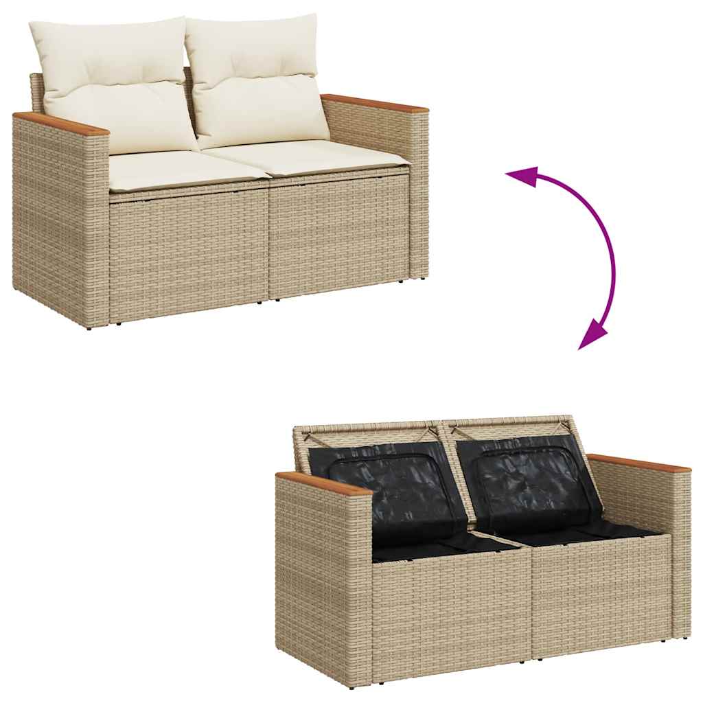 Set Divani da Giardino 7 pz con Cuscini Beige Polyrattan Acacia