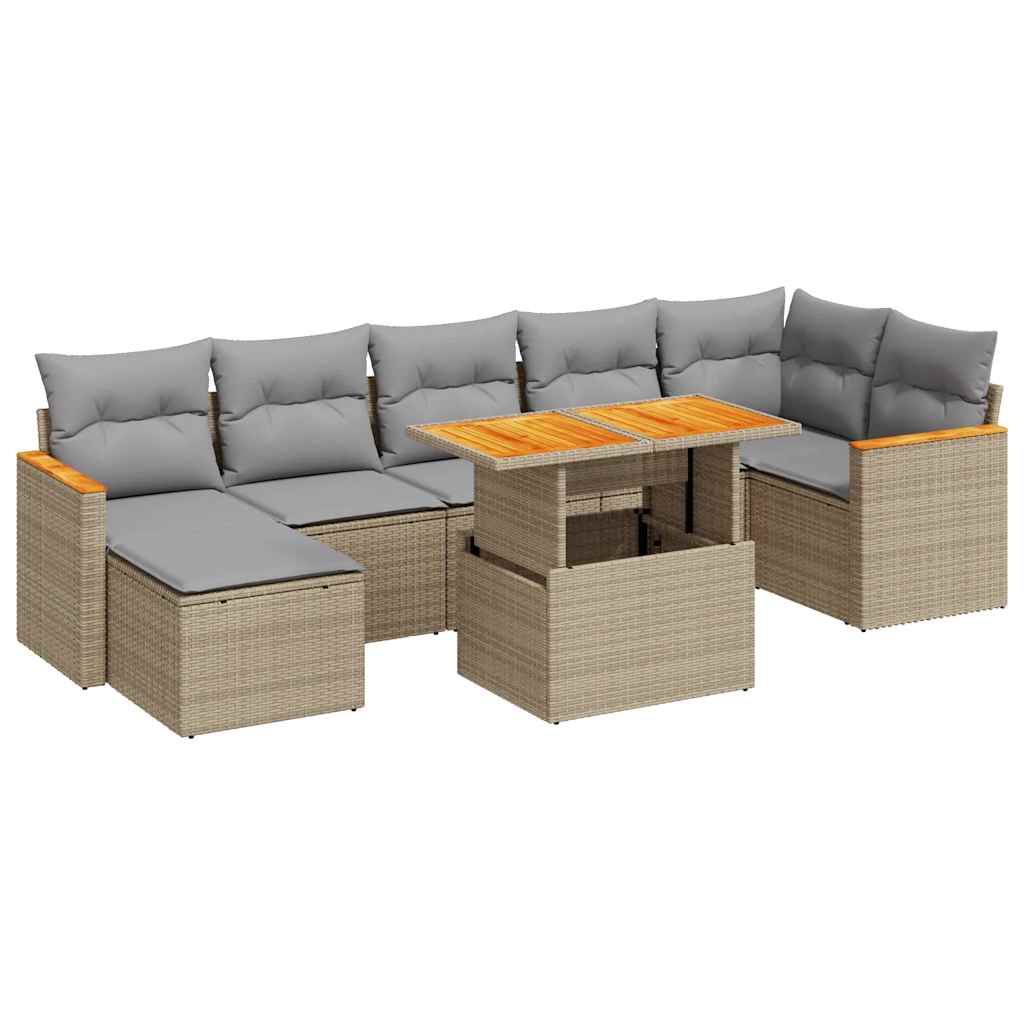 Set Divano da Giardino 8 pz con Cuscini Beige Polyrattan Acacia