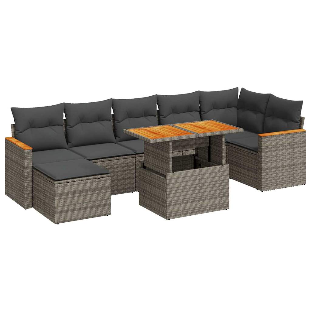 Set Divano da Giardino 8pz con Cuscini Grigio Polyrattan Acacia