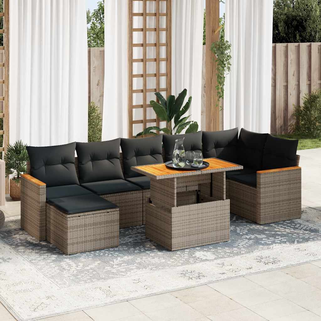 Set Divano da Giardino 8pz con Cuscini Grigio Polyrattan Acacia