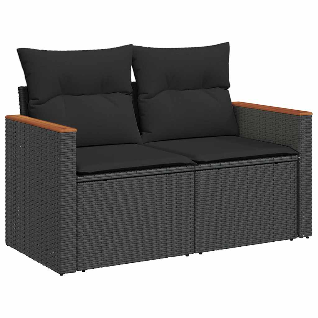 Set Divani Giardino 10pz con Cuscini Nero in Polyrattan Acacia