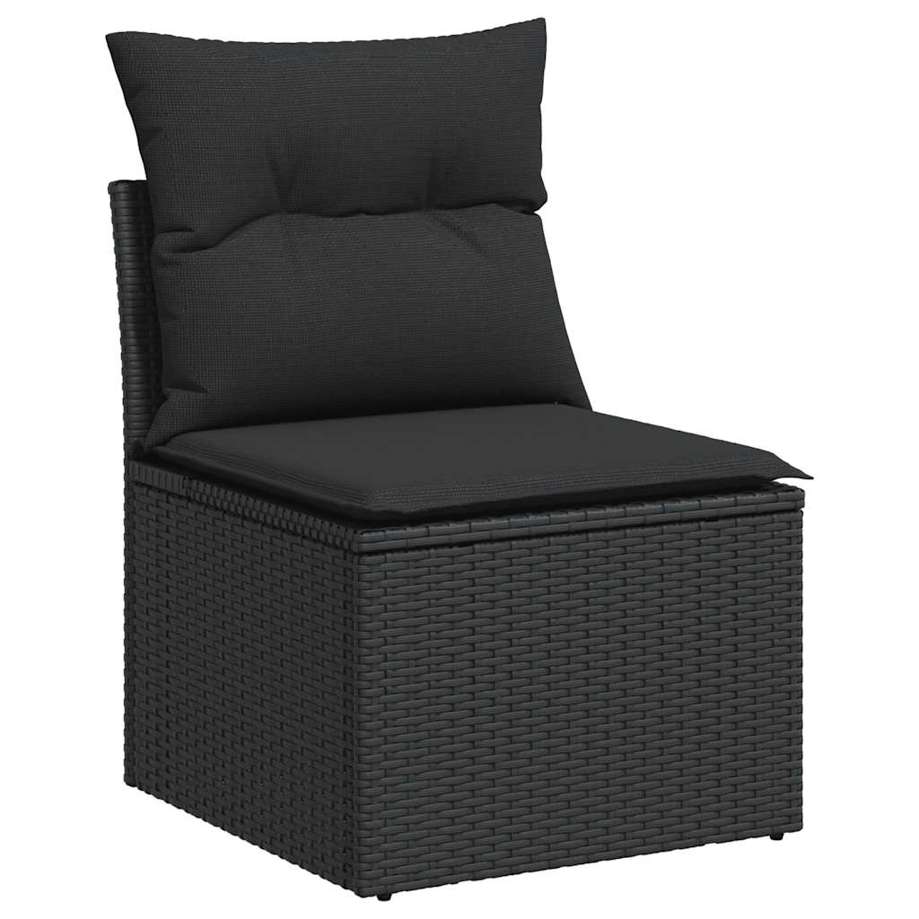 Set Divani Giardino 10pz con Cuscini Nero in Polyrattan Acacia