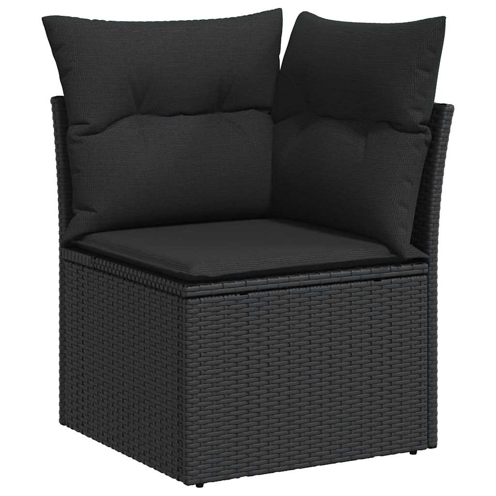 Set Divani Giardino 10pz con Cuscini Nero in Polyrattan Acacia