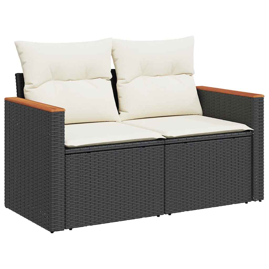 Set Divani Giardino 10pz con Cuscini Nero in Polyrattan Acacia