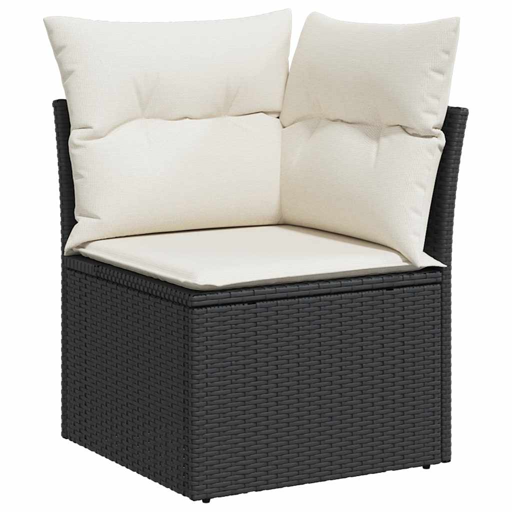 Set Divani Giardino 10pz con Cuscini Nero in Polyrattan Acacia