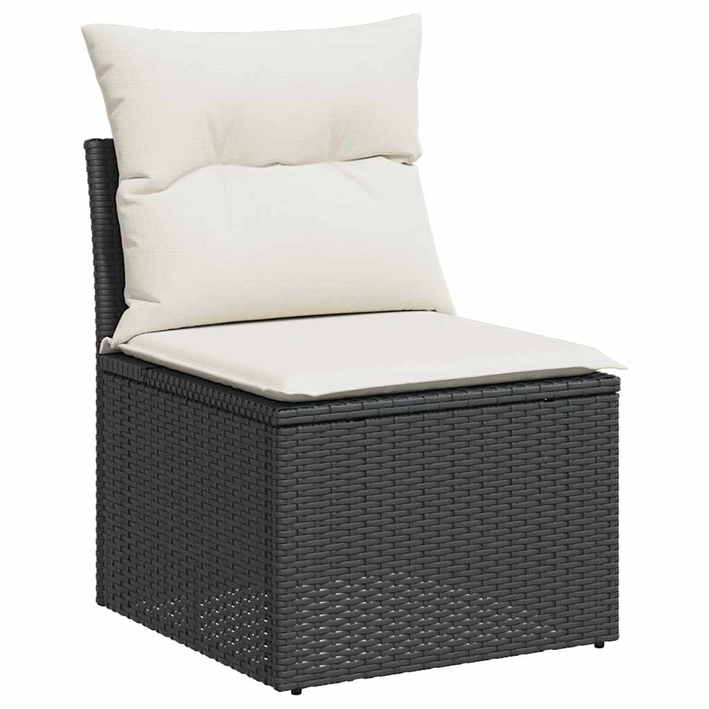 Set Divani Giardino 10pz con Cuscini Nero in Polyrattan Acacia