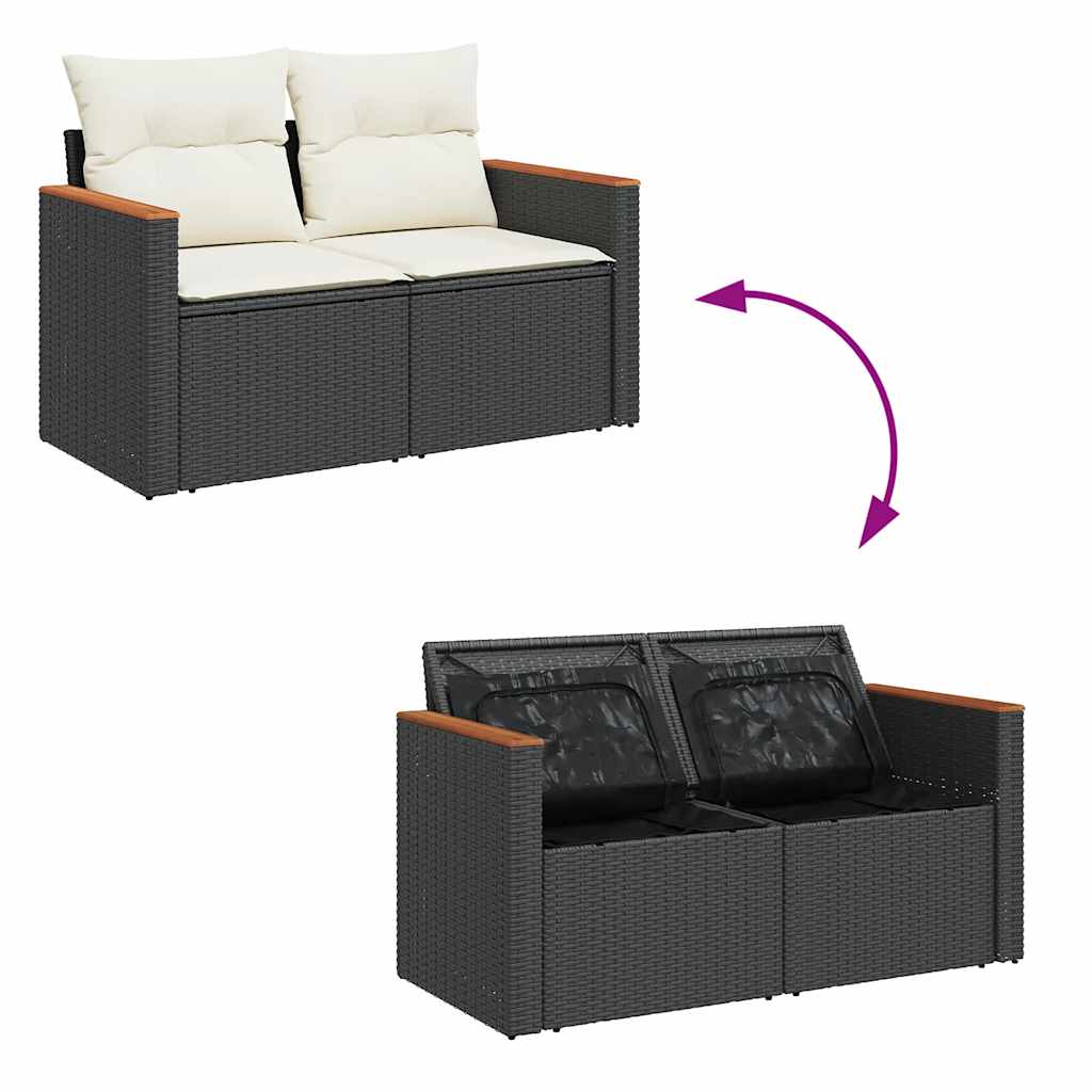 Set Divani Giardino 10pz con Cuscini Nero in Polyrattan Acacia