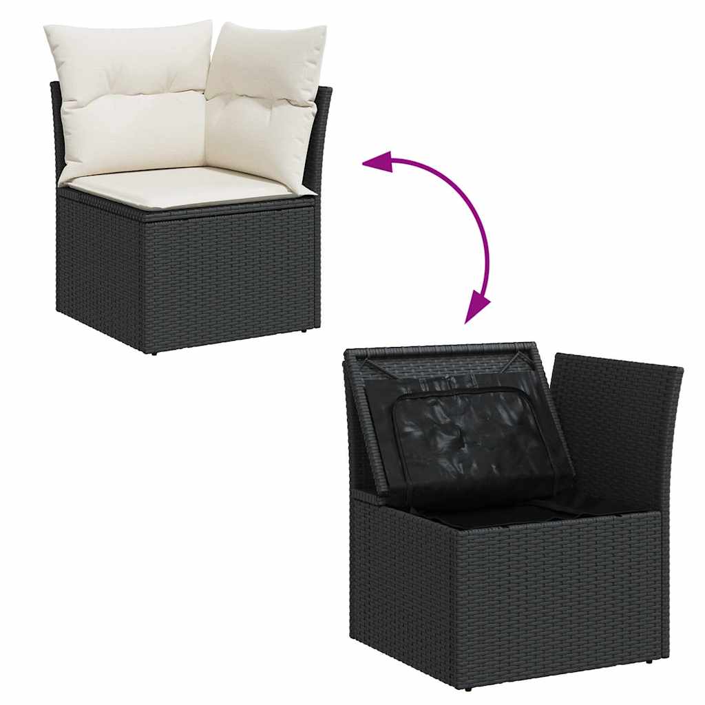 Set Divani Giardino 10pz con Cuscini Nero in Polyrattan Acacia