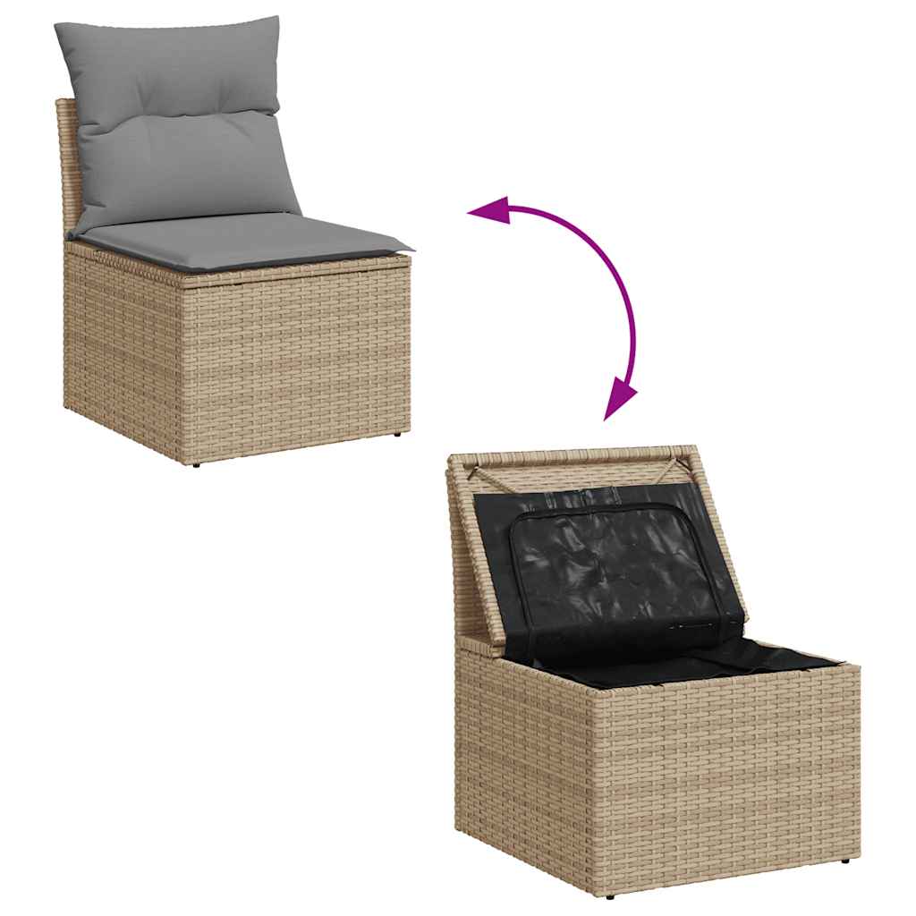 Divano da Giardino 10 pz con Cuscini Beige in Polyrattan Acacia