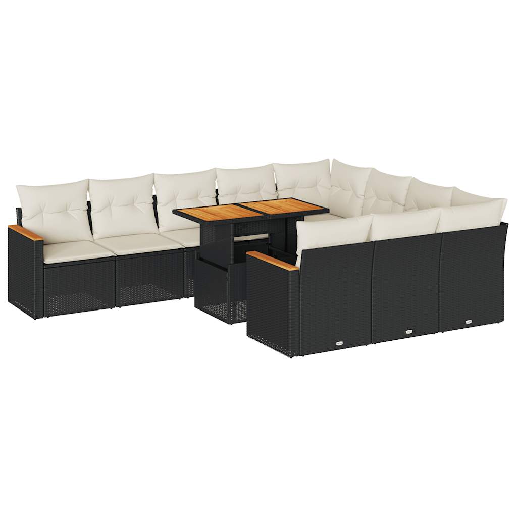 Set Divani da Giardino 11 pz con Cuscini Polyrattan Acacia Nero