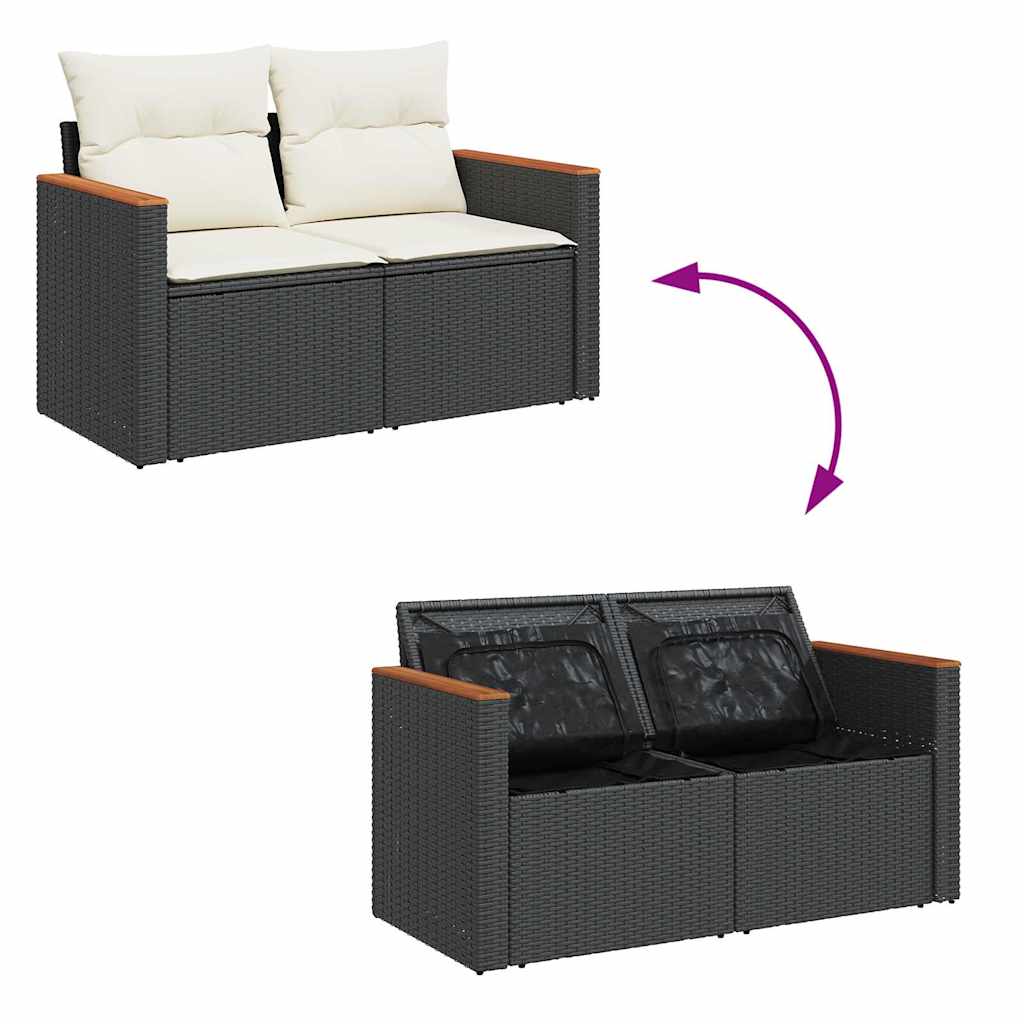 Set Divani da Giardino 11 pz con Cuscini Polyrattan Acacia Nero