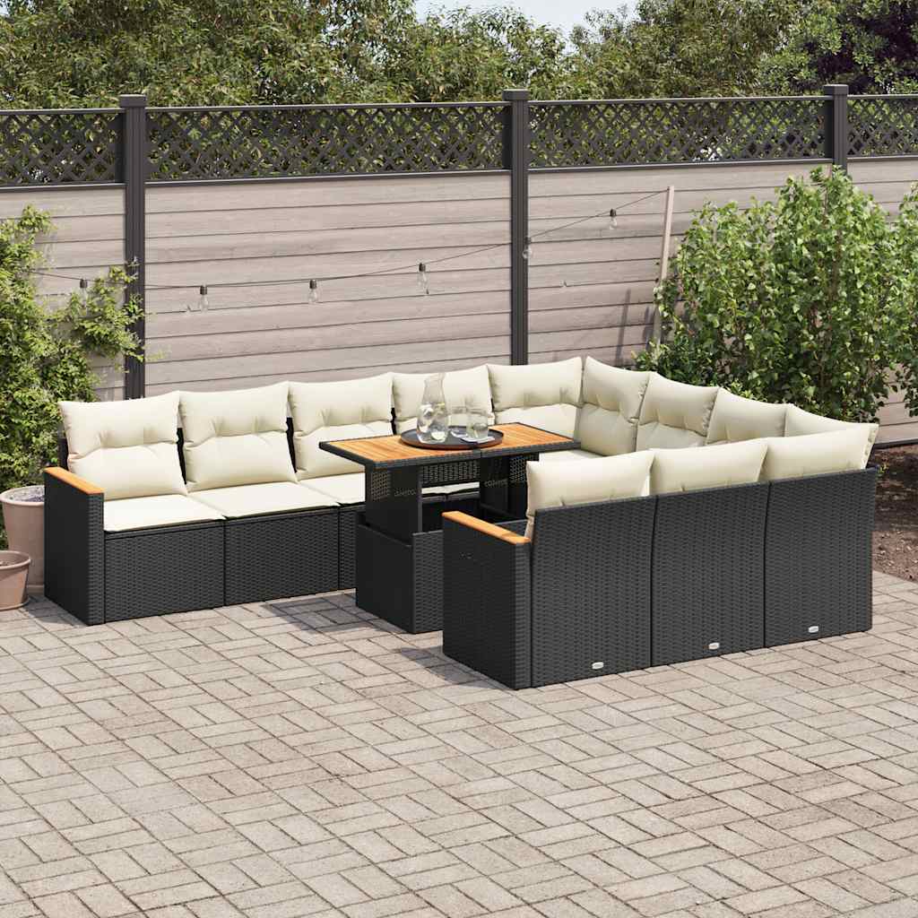 Set Divani da Giardino 11 pz con Cuscini Polyrattan Acacia Nero