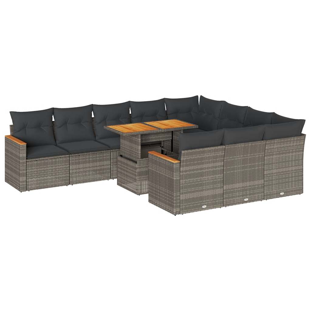 Set Divani Giardino 11 pz con Cuscini Polyrattan Acacia Grigio