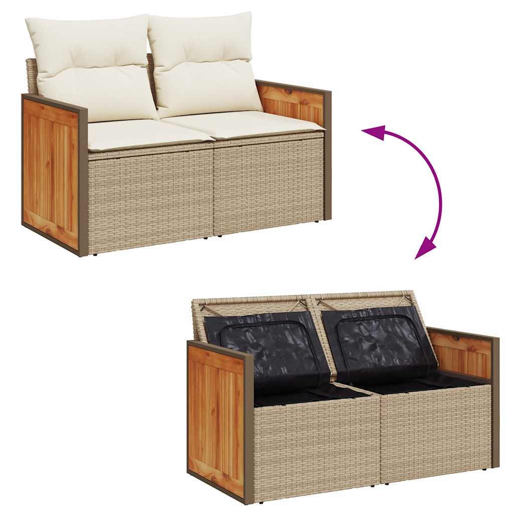 Set Divano da Giardino 6 pz con Cuscini Beige Polyrattan Acacia