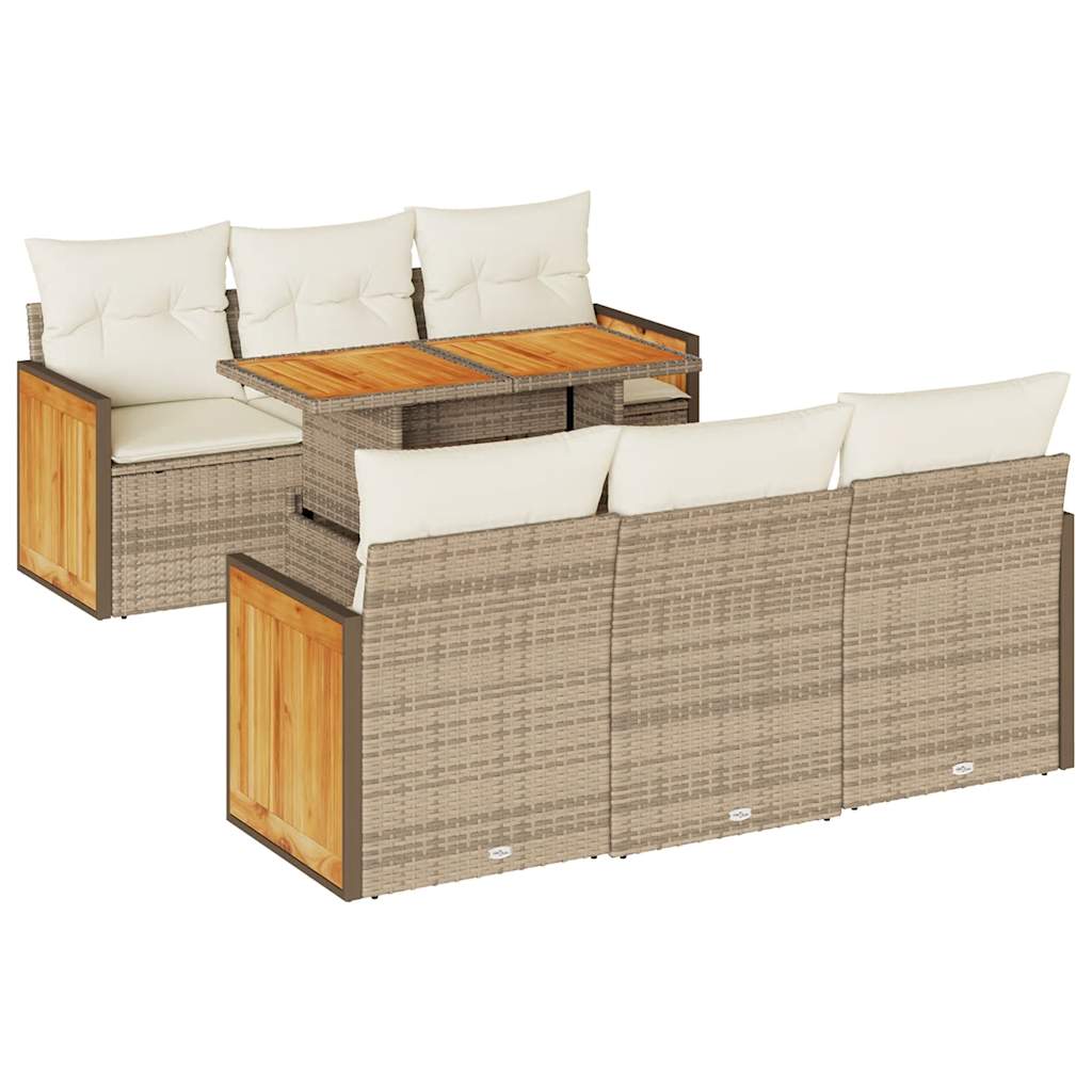 Set Divani da Giardino 7 pz con Cuscini Beige Polyrattan Acacia