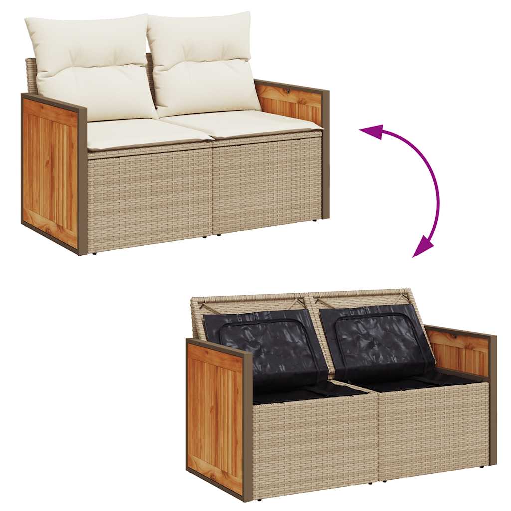 Set Divani da Giardino 7 pz con Cuscini Beige Polyrattan Acacia