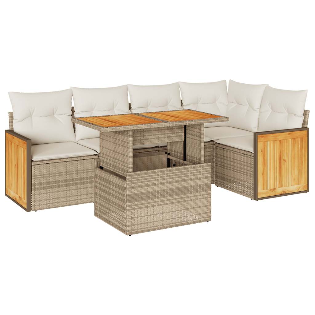 Set Divano da Giardino 6 pz con Cuscini Beige Polyrattan Acacia