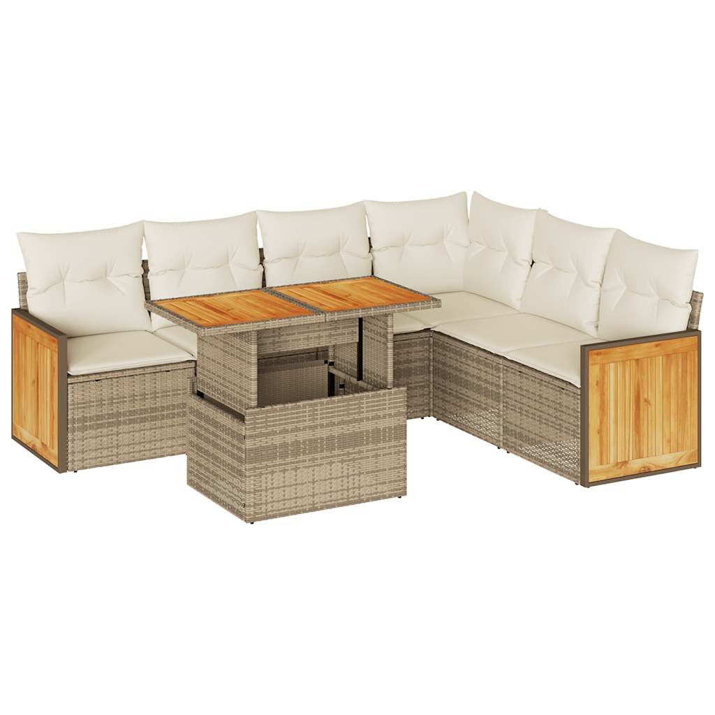 Set Divani da Giardino 7 pz con Cuscini Beige Polyrattan Acacia