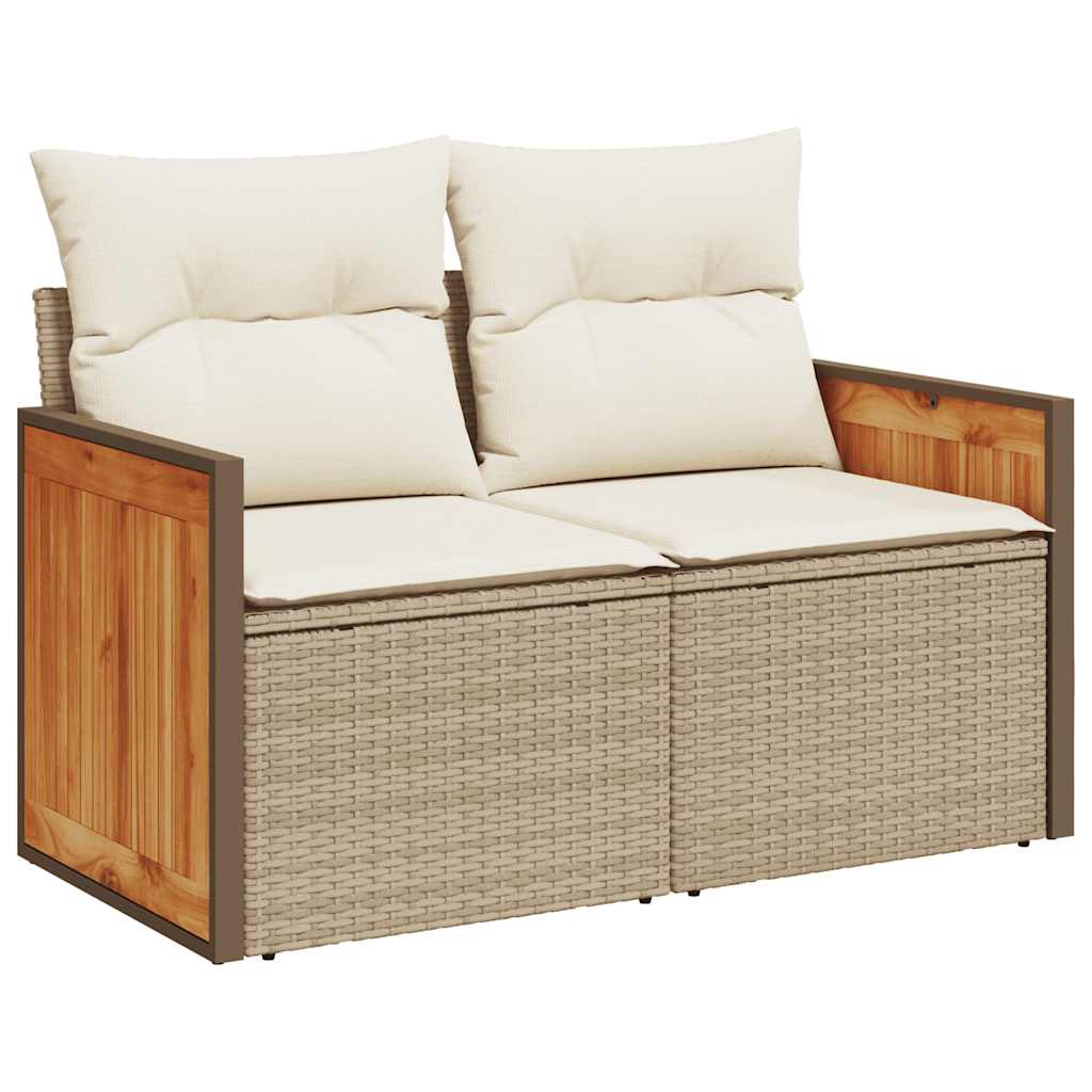 Divano da Giardino 10 pz con Cuscini Beige in Polyrattan Acacia