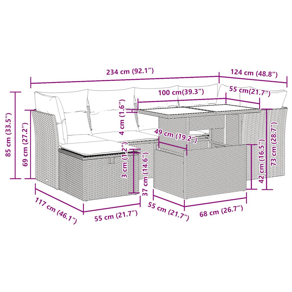 Set Divani da Giardino con Cuscini 7pz Nero Polyrattan