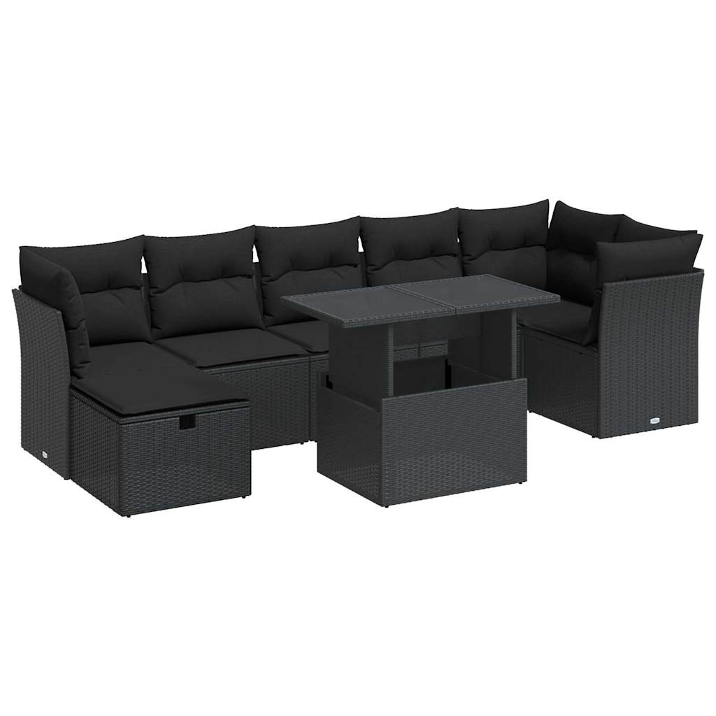 Set Divani da Giardino con Cuscini 8 pz Nero in Polyrattan