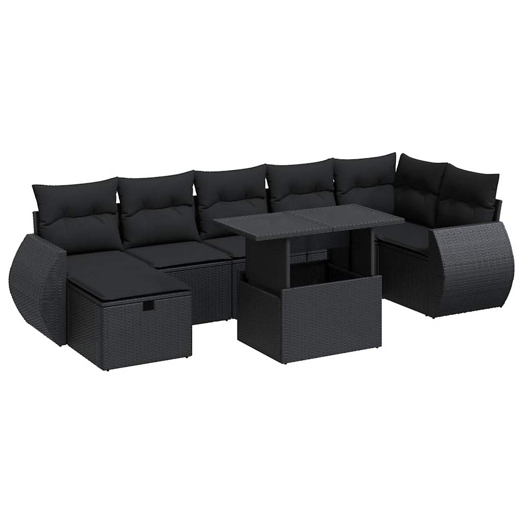 Set Divani da Giardino con Cuscini 8 pz Nero in Polyrattan