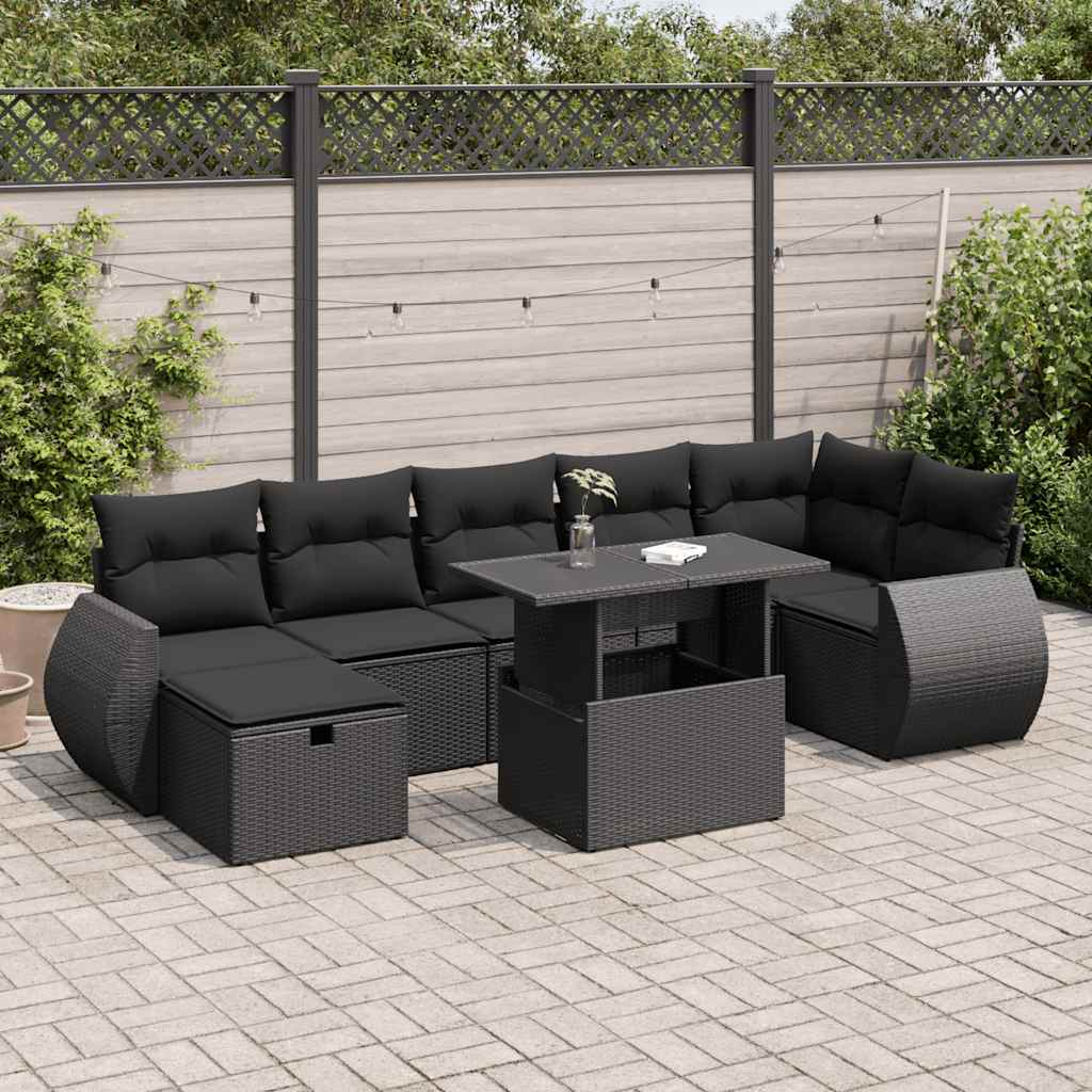 Set Divani da Giardino con Cuscini 8 pz Nero in Polyrattan