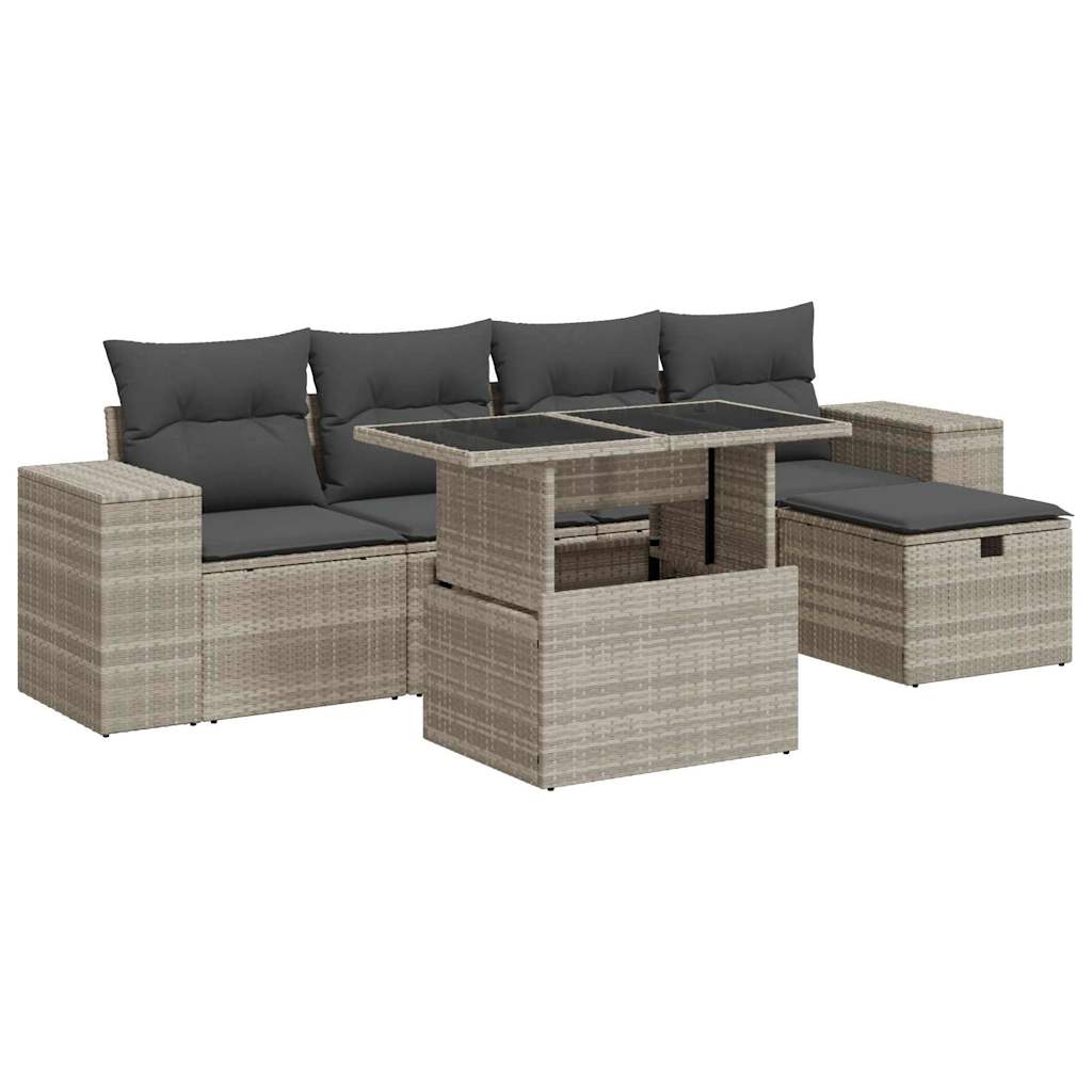 Set Divano da Giardino 6pz con Cuscini Grigio Chiaro Polyrattan