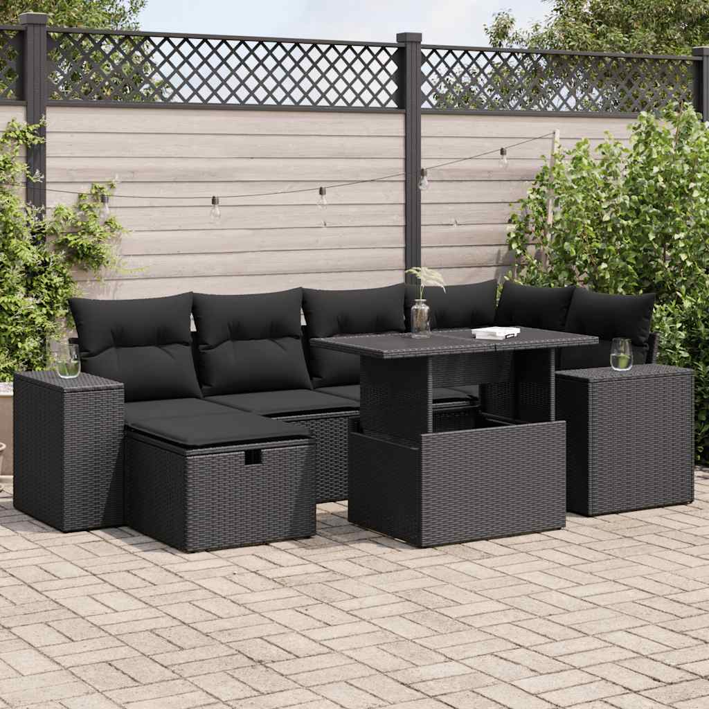 Set Divani da Giardino con Cuscini 8 pz Nero in Polyrattan