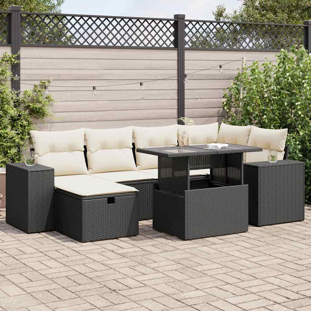 Set Divani da Giardino con Cuscini 8 pz Nero in Polyrattan