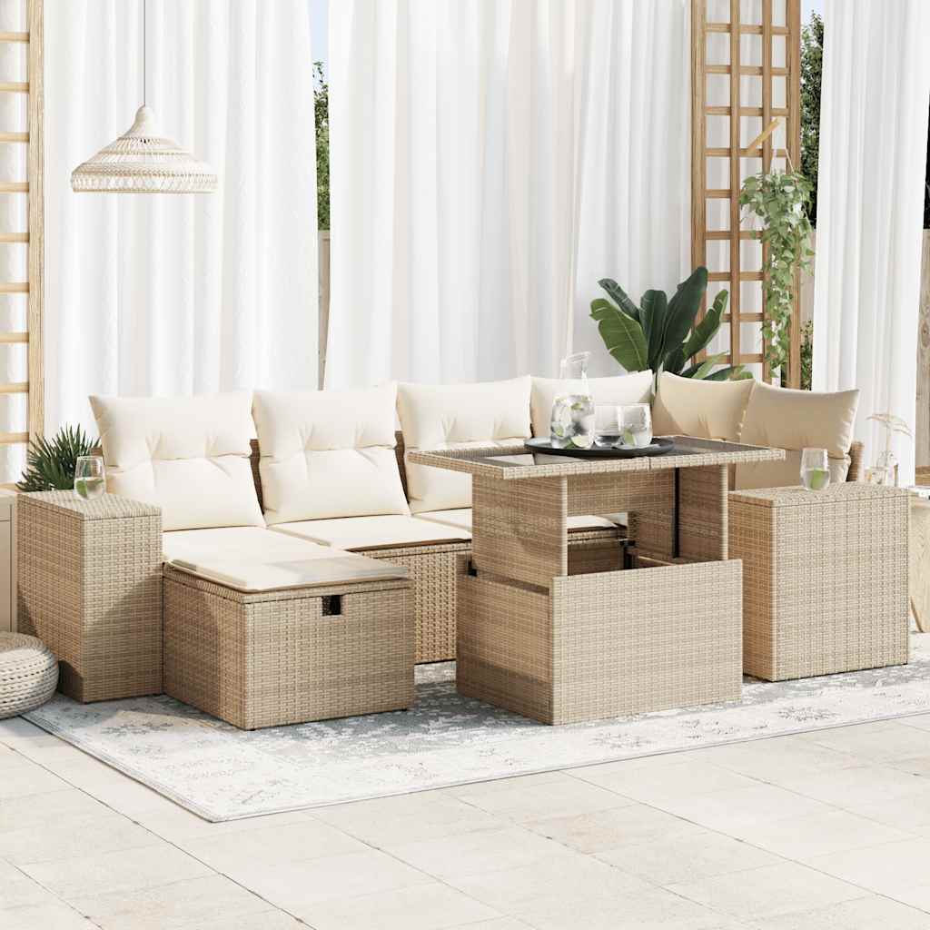 Set Divano da Giardino 8 pz con Cuscini Beige in Polyrattan