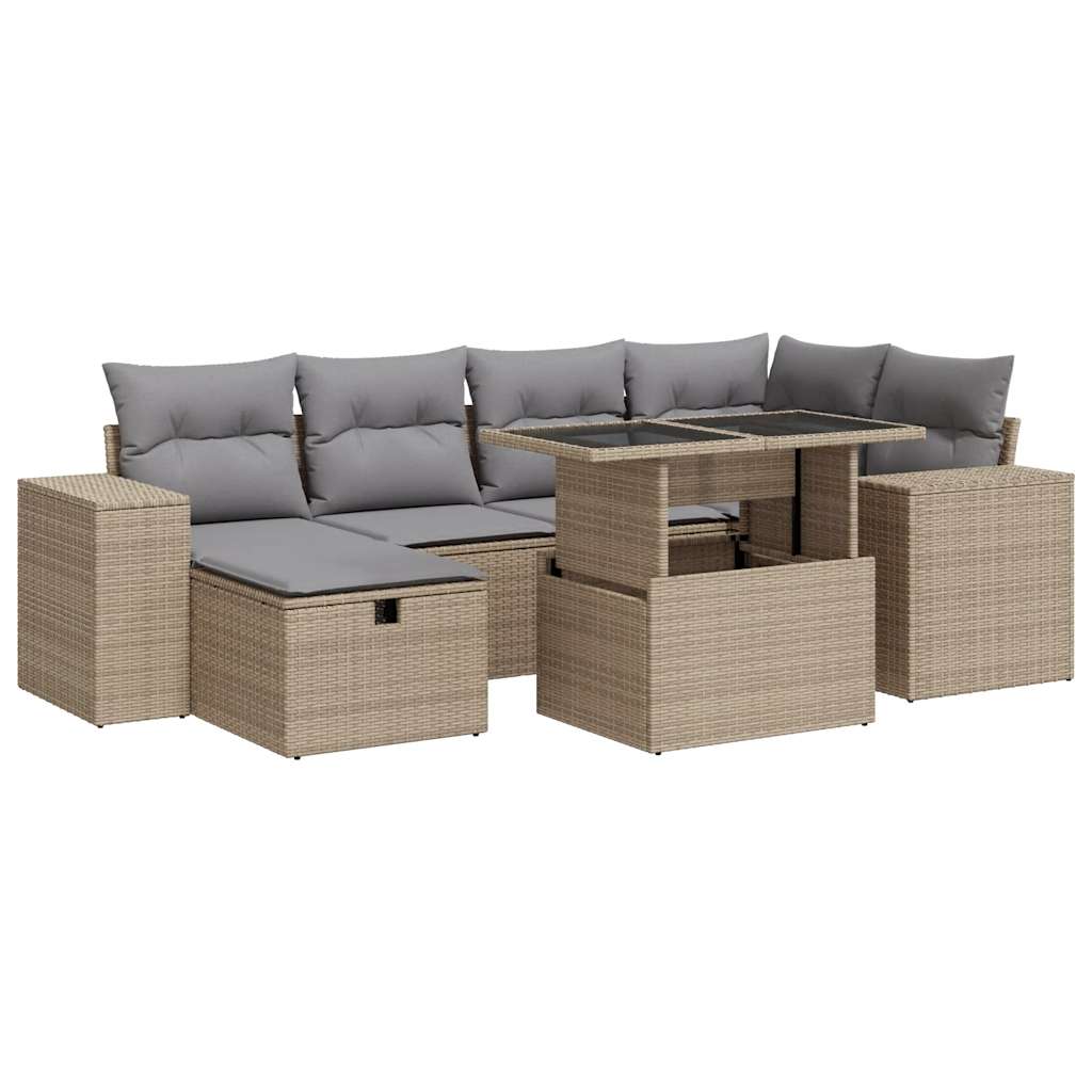 Set Divano da Giardino 8 pz con Cuscini Beige in Polyrattan