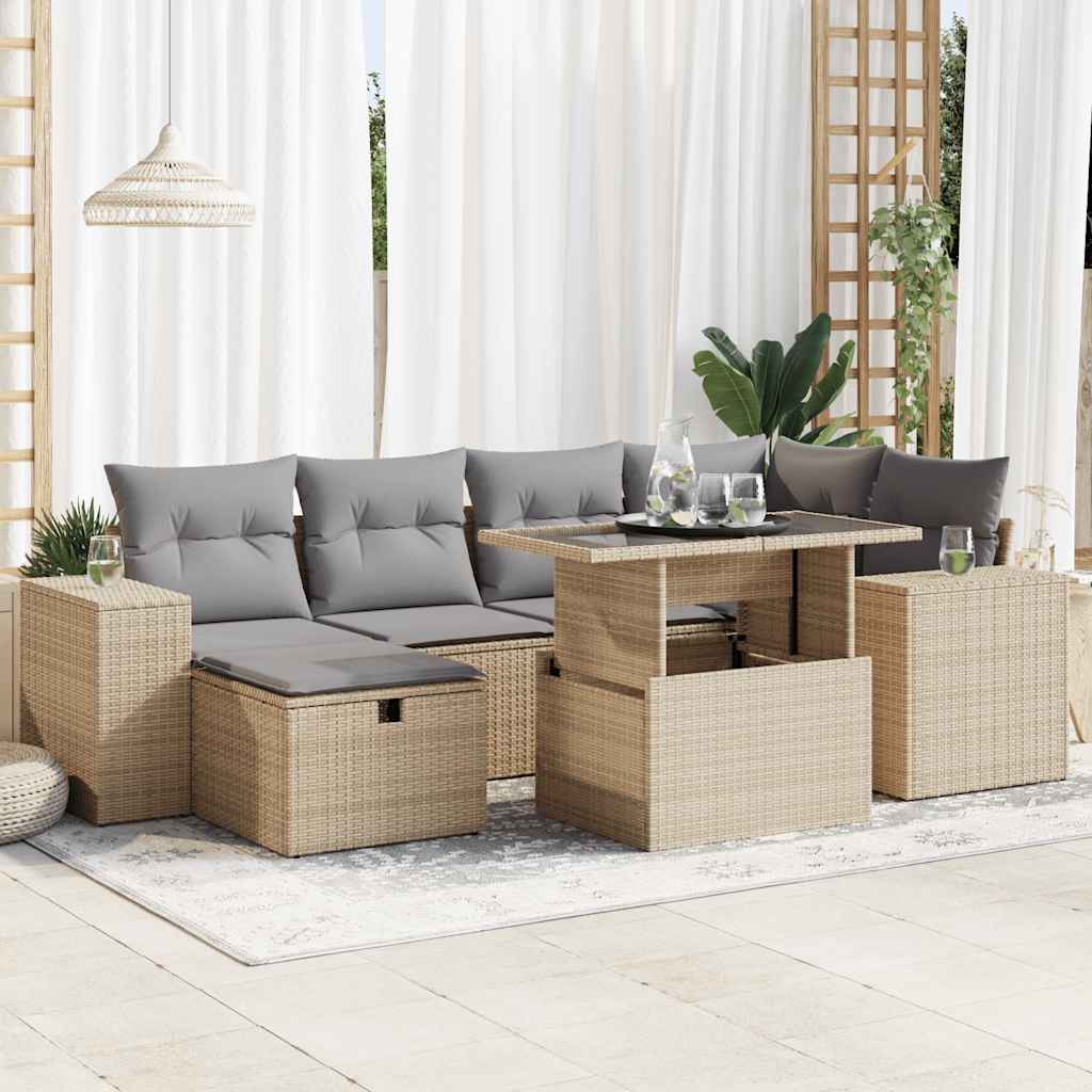 Set Divano da Giardino 8 pz con Cuscini Beige in Polyrattan