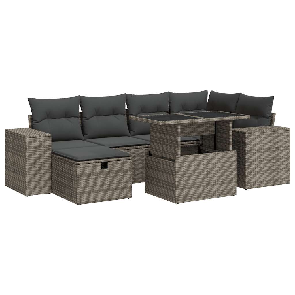 Set Divano da Giardino 8 pz con Cuscini Grigio in Polyrattan