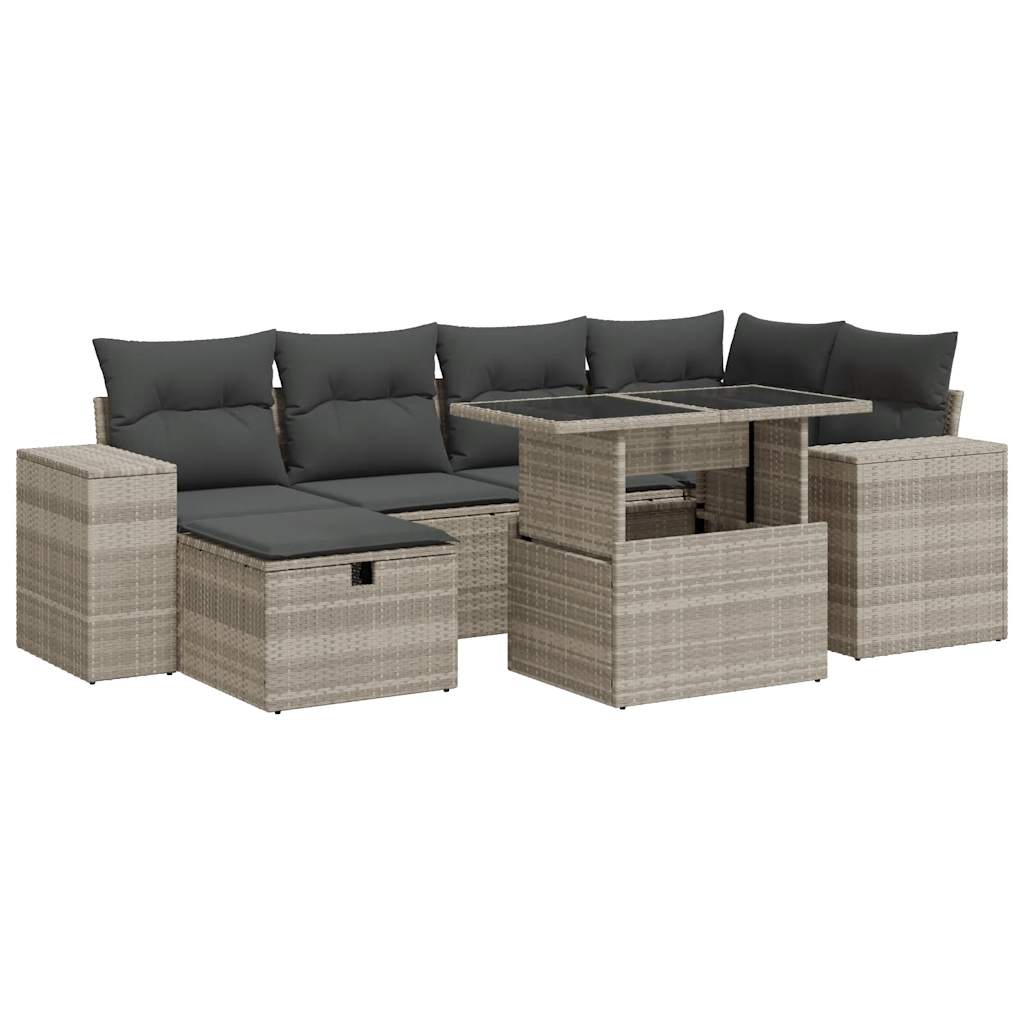 Set Divano da Giardino 8pz con Cuscini Grigio Chiaro Polyrattan