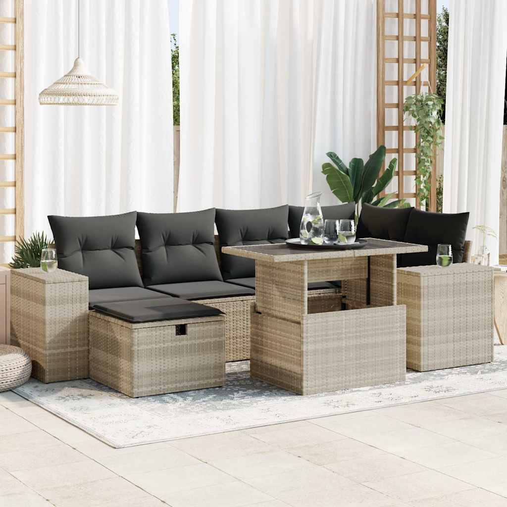 Set Divano da Giardino 8pz con Cuscini Grigio Chiaro Polyrattan