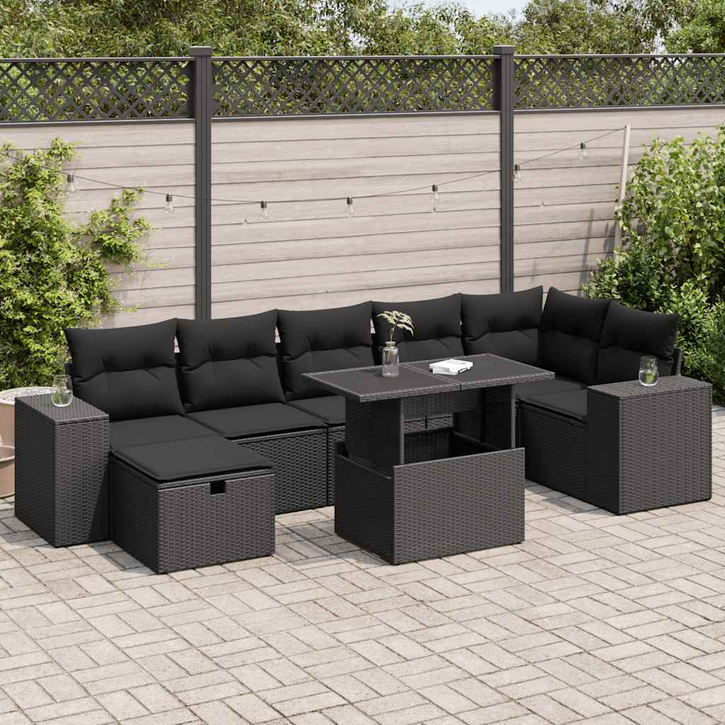 Set Divani da Giardino 5 pz con Cuscini in Polyrattan Nero