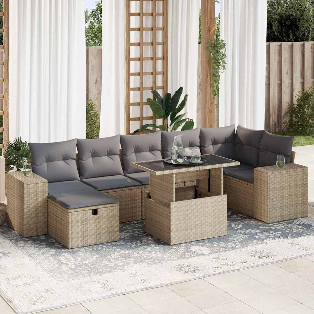 Set Divano da Giardino 5 pz con Cuscini Beige in Polyrattan