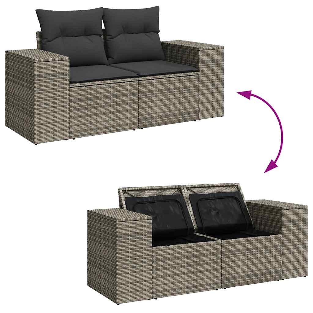 Set Divano da Giardino 5 pz con Cuscini Grigio in Polyrattan